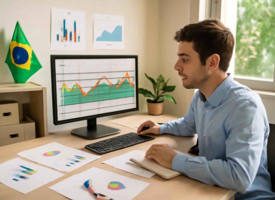 Administrador analisando gráfico de controle estatístico em escritório de microempresa